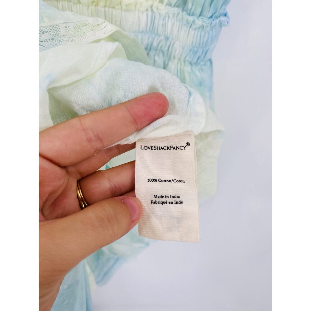 LoveShackFancy M blue green tie dye Natasha ruffle lace mini dress - Picture 4 of 6